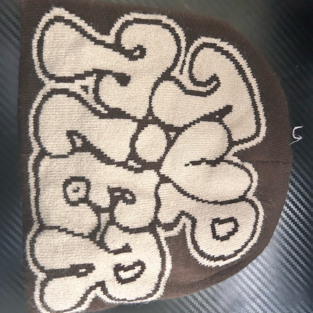 Brown and Cream Graphic Knit Hat